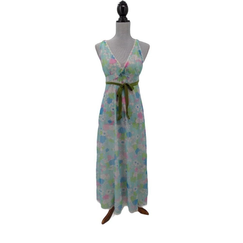 Vintage Nightgown Small 70s Long Floral Adjustable Straps Semi Sheer Boho Hippie - Picture 12 of 12